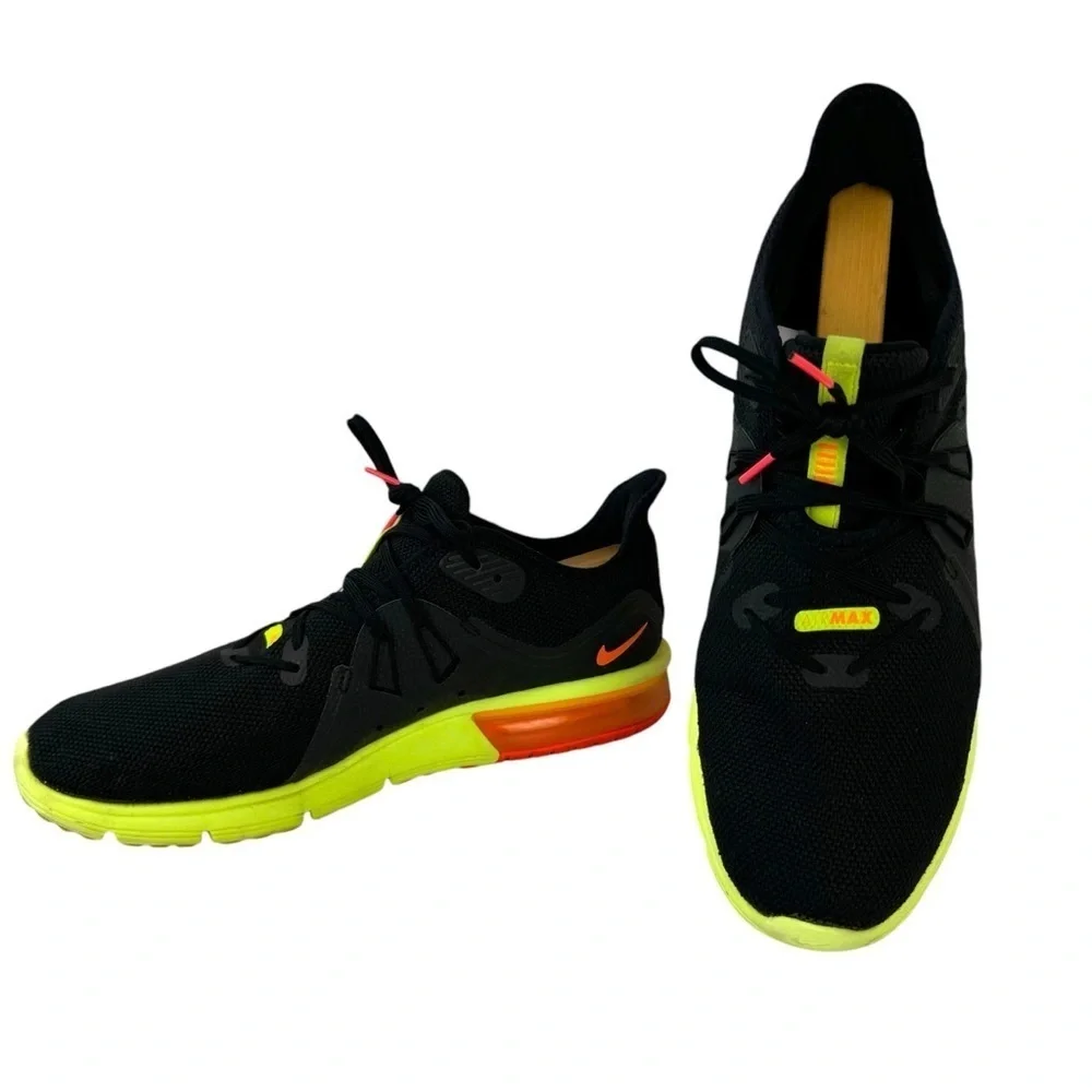 Nike Air Max Sequent 3 Running Sneakers Shoes Black Orange Volt Mens Size 12